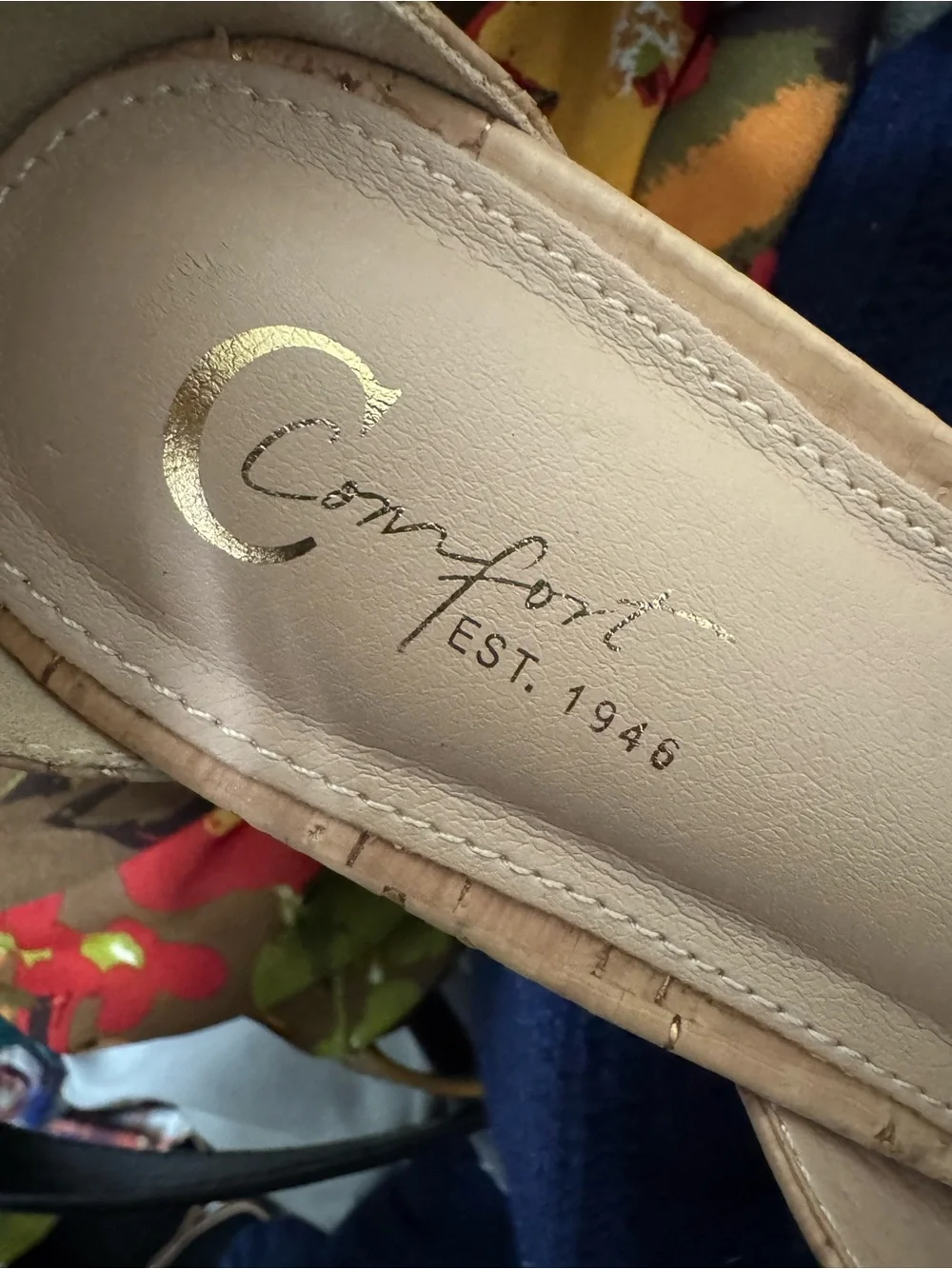 Comfort Est 1946 Cork Wedge Sandals in Tan with Crystal Accents